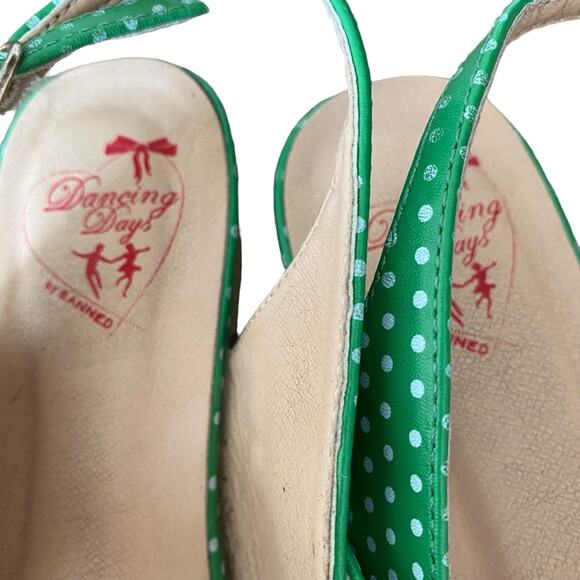 Dancing Days By Banned Retro Cactus Green Polka Dot Slingback Flats size 39 9 - Picture 4 of 12